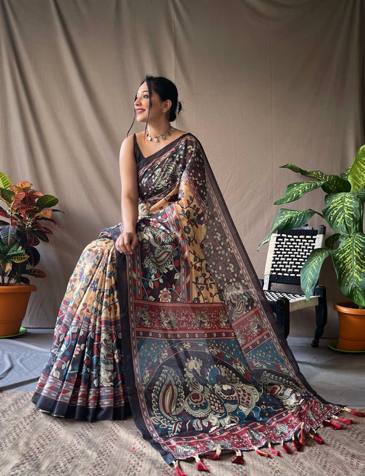 Tassel Touch Kalamkari Saree