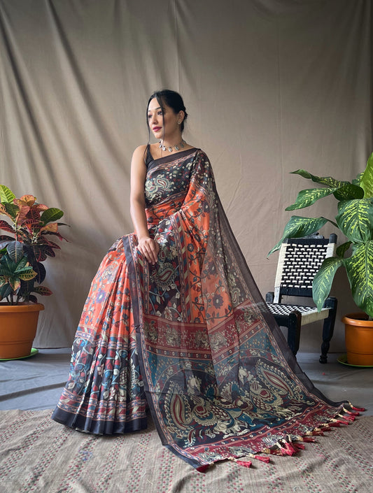 Tassel Touch Kalamkari Saree