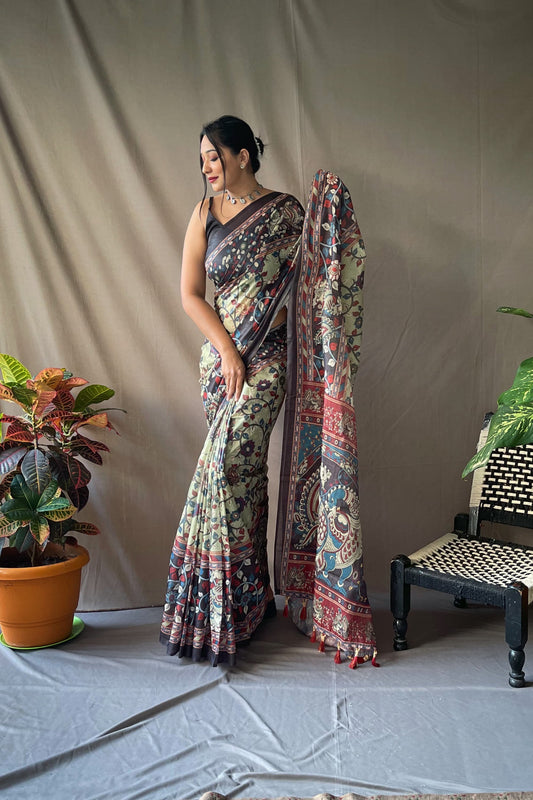 Tassel Touch Kalamkari Saree