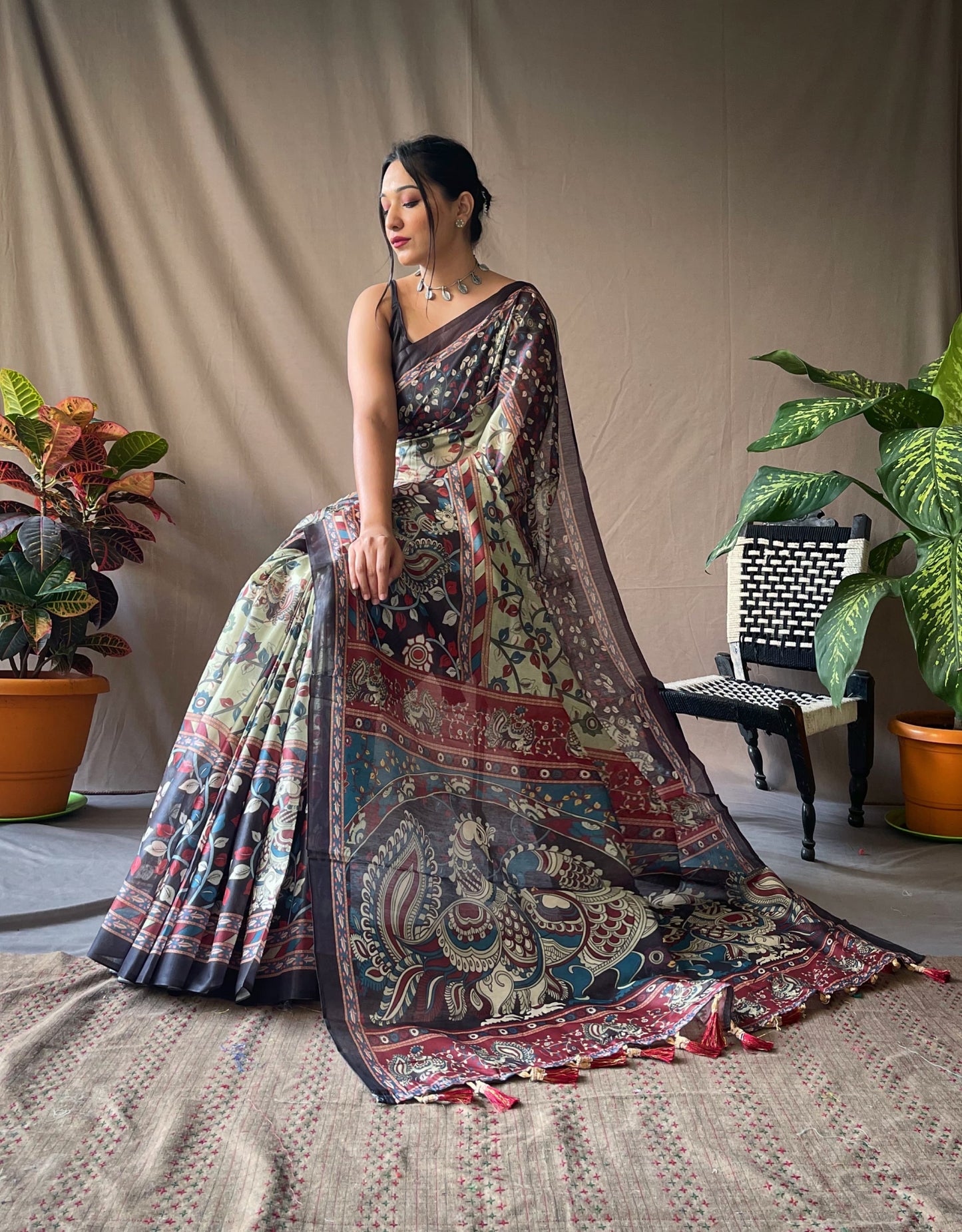 Tassel Touch Kalamkari Saree