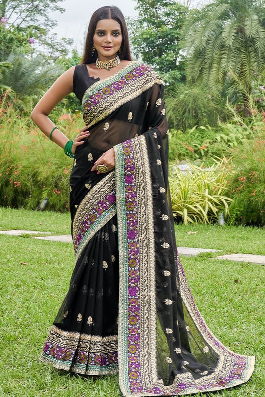 Eternal Midnight Georgette Saree