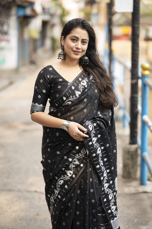 Black Aura Zari Woven Saree