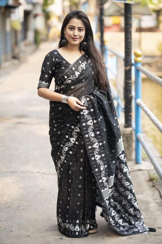 Black Aura Zari Woven Saree