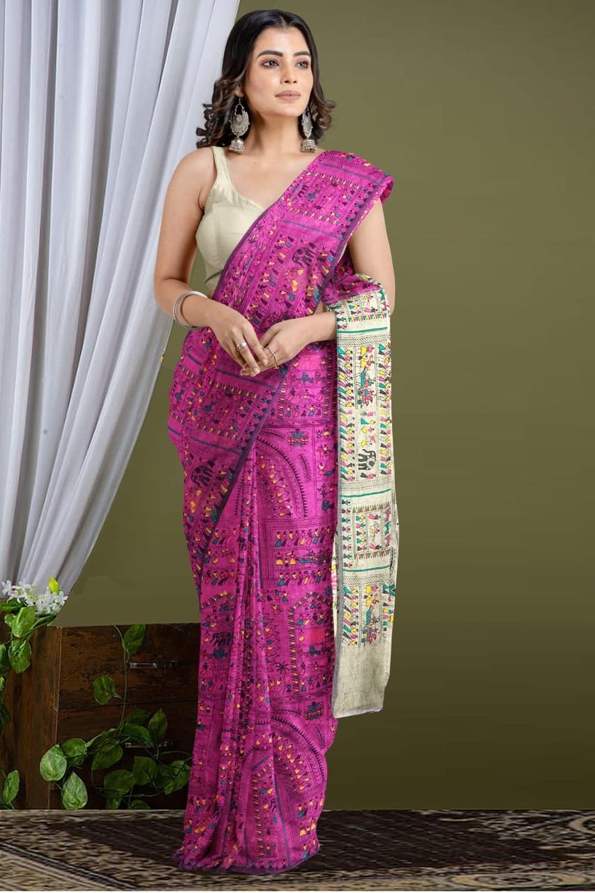 Madhubani Cotton Silk Saree