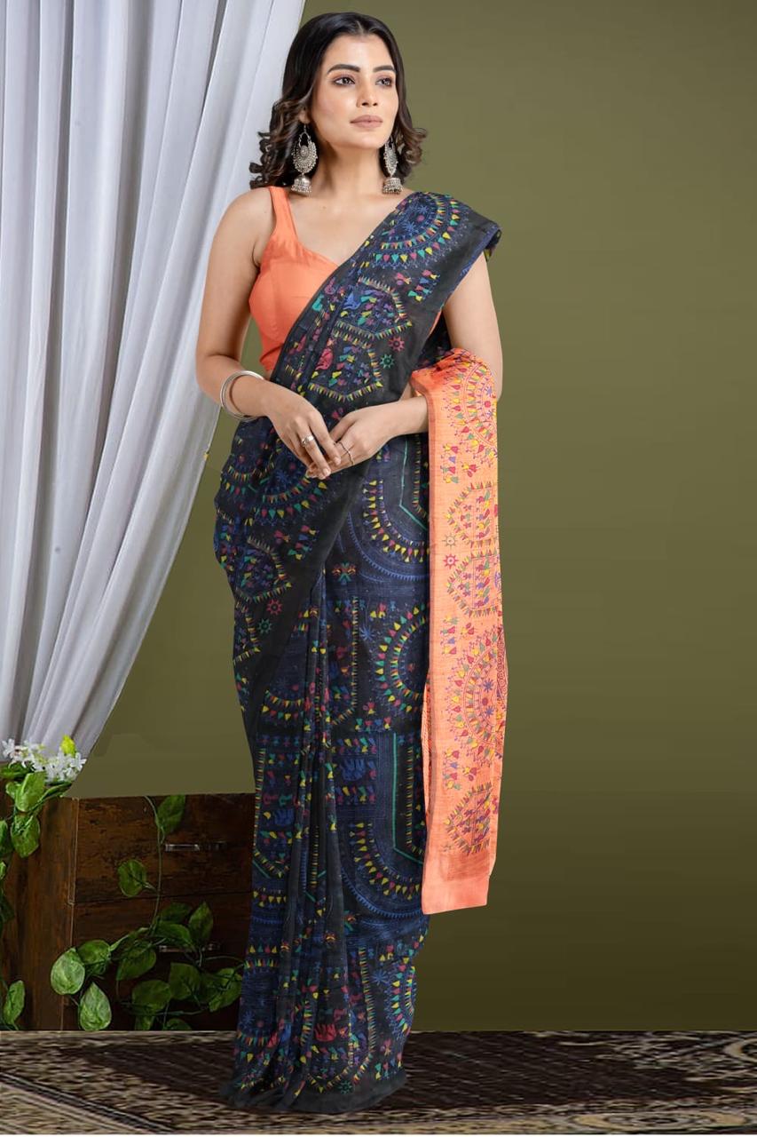 Madhubani Cotton Silk Saree