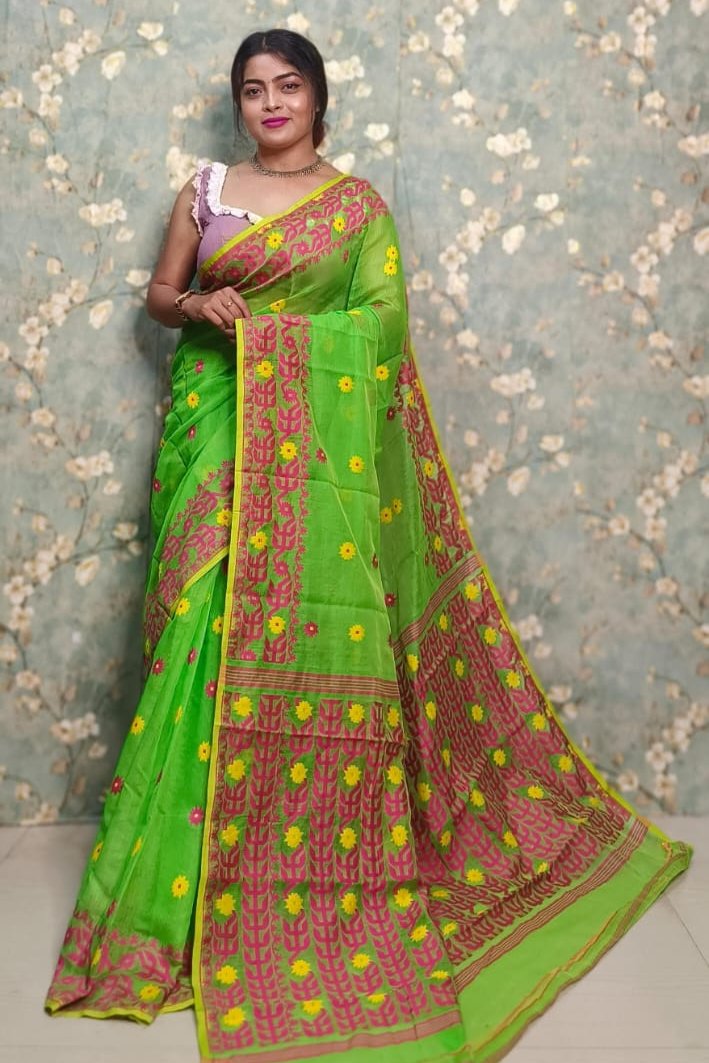 Exclusive Flower Stick All Over Soft Dhakai Jamdani Saree