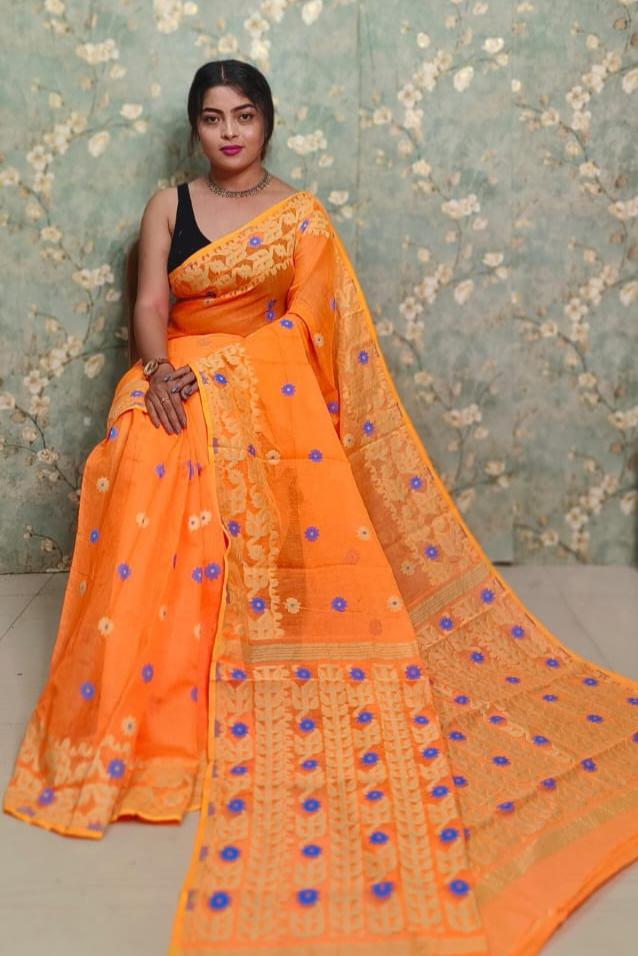 Exclusive Flower Stick All Over Soft Dhakai Jamdani Saree