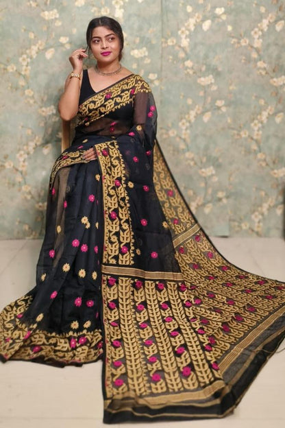 Exclusive Flower Stick All Over Soft Dhakai Jamdani Saree