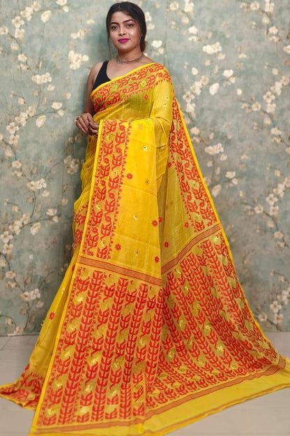 Exclusive Flower Stick All Over Soft Dhakai Jamdani Saree