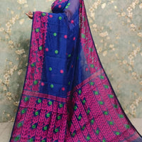 Exclusive Flower Stick All Over Soft Dhakai Jamdani Saree