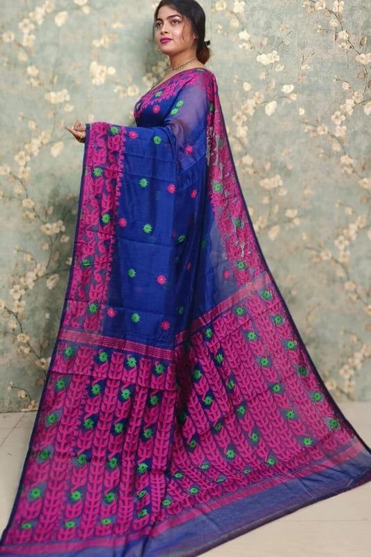 Exclusive Flower Stick All Over Soft Dhakai Jamdani Saree