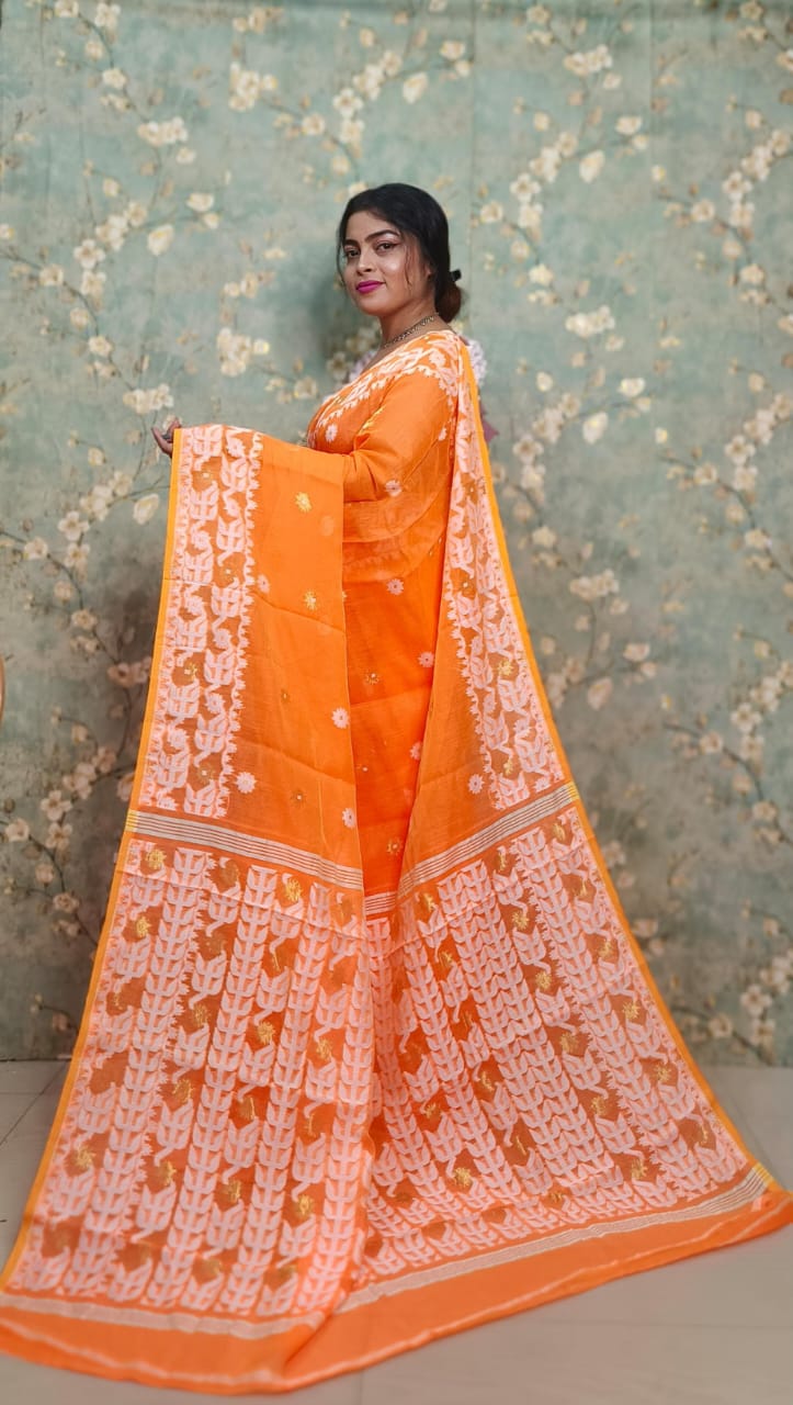 Exclusive Flower Stick All Over Soft Dhakai Jamdani Saree