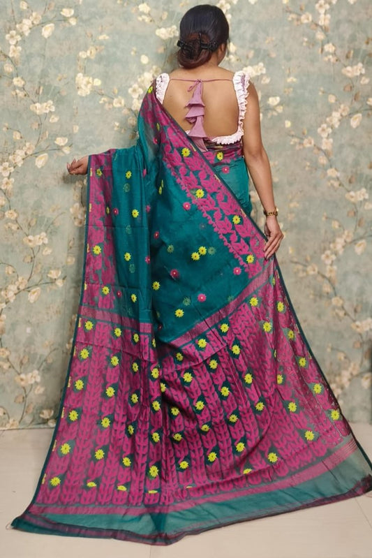 Exclusive Flower Stick All Over Soft Dhakai Jamdani Saree