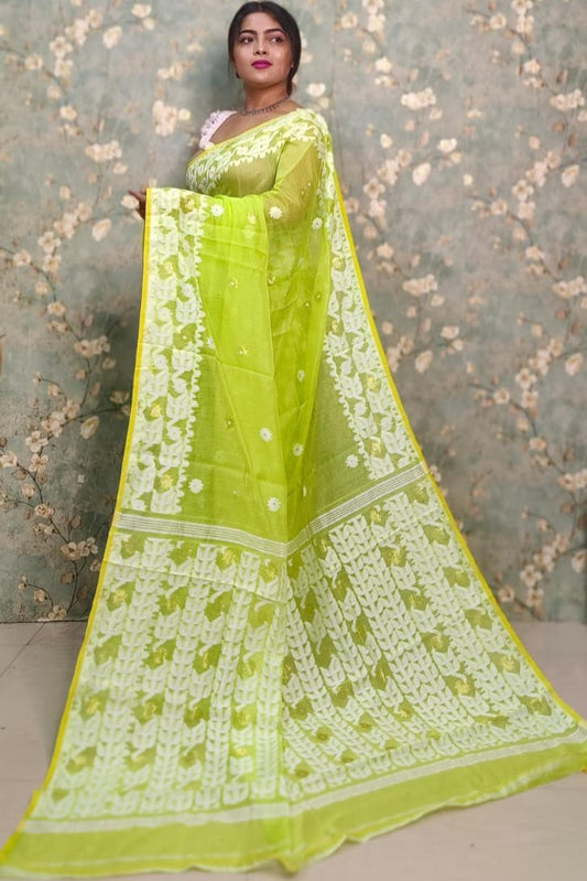 Exclusive Flower Stick All Over Soft Dhakai Jamdani Saree