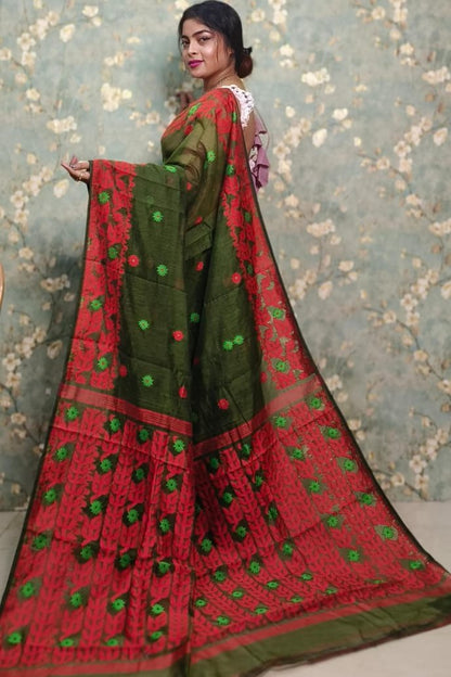 Exclusive Flower Stick All Over Soft Dhakai Jamdani Saree