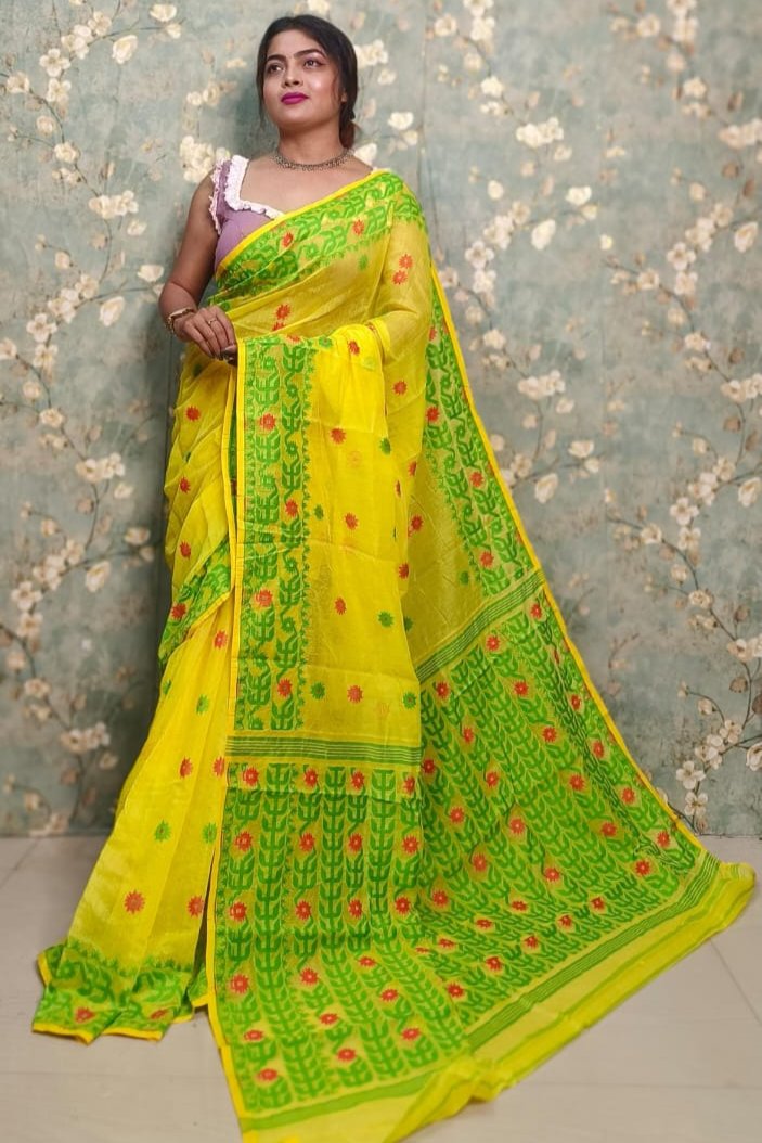 Exclusive Flower Stick All Over Soft Dhakai Jamdani Saree