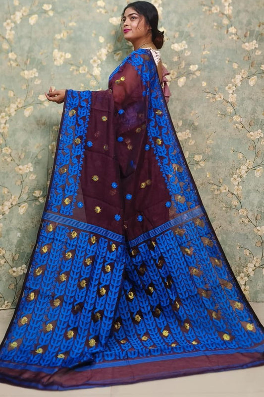 Exclusive Flower Stick All Over Soft Dhakai Jamdani Saree