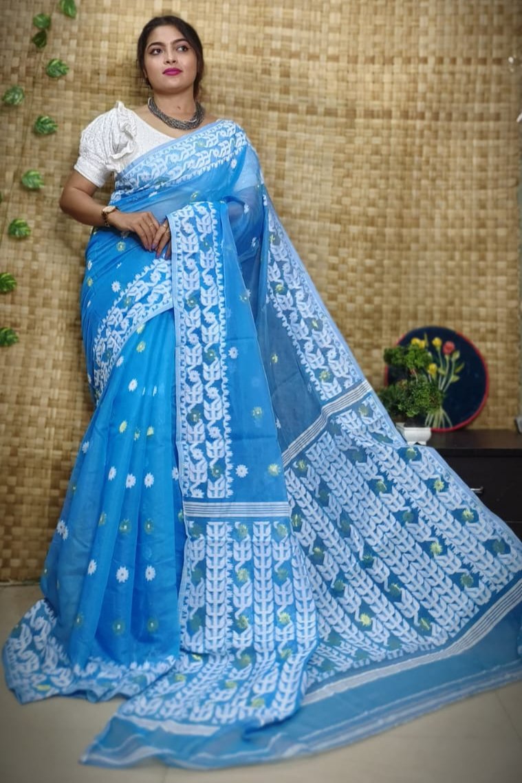 Exclusive Flower Stick All Over Soft Dhakai Jamdani Saree