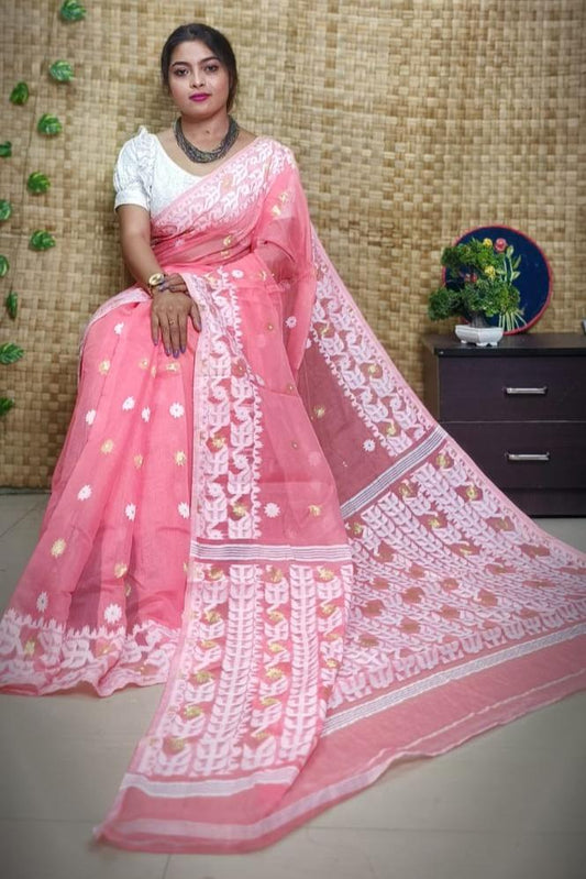 Exclusive Flower Stick All Over Soft Dhakai Jamdani Saree