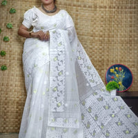 Exclusive Flower Stick All Over Soft Dhakai Jamdani Saree