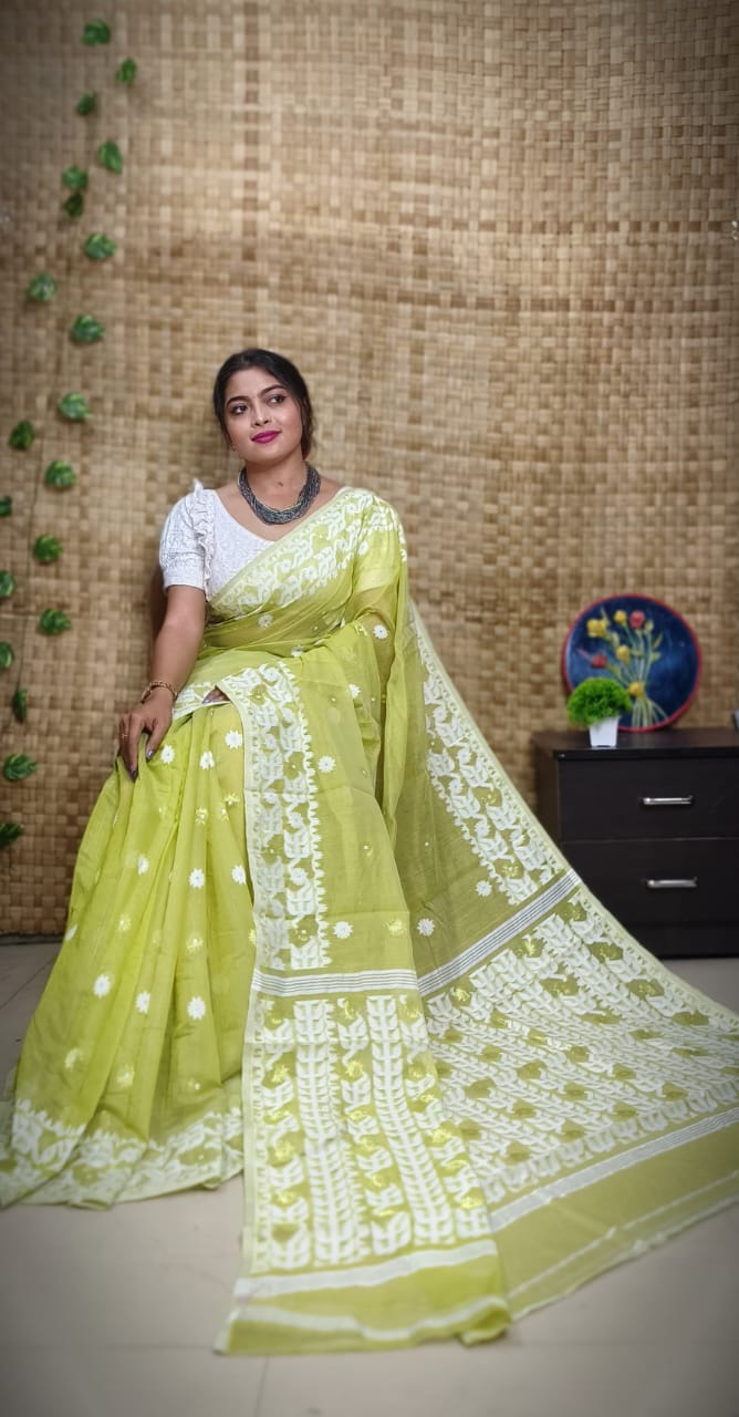 Exclusive Flower Stick All Over Soft Dhakai Jamdani Saree