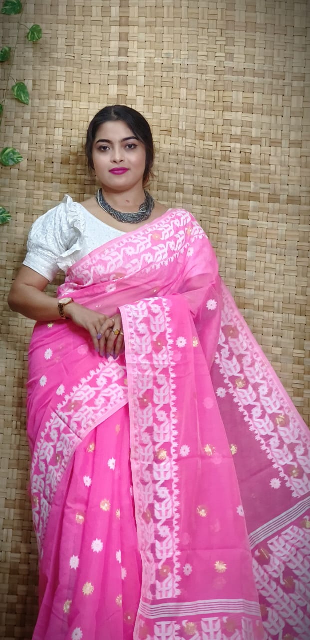 Exclusive Flower Stick All Over Soft Dhakai Jamdani Saree