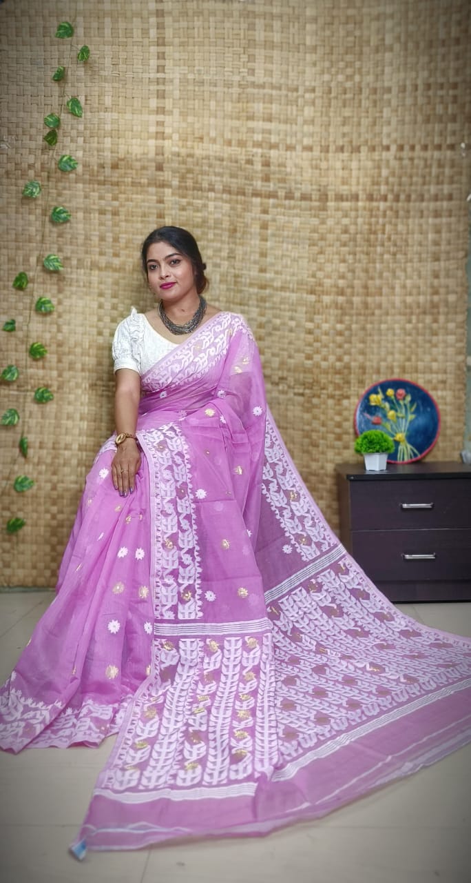 Exclusive Flower Stick All Over Soft Dhakai Jamdani Saree