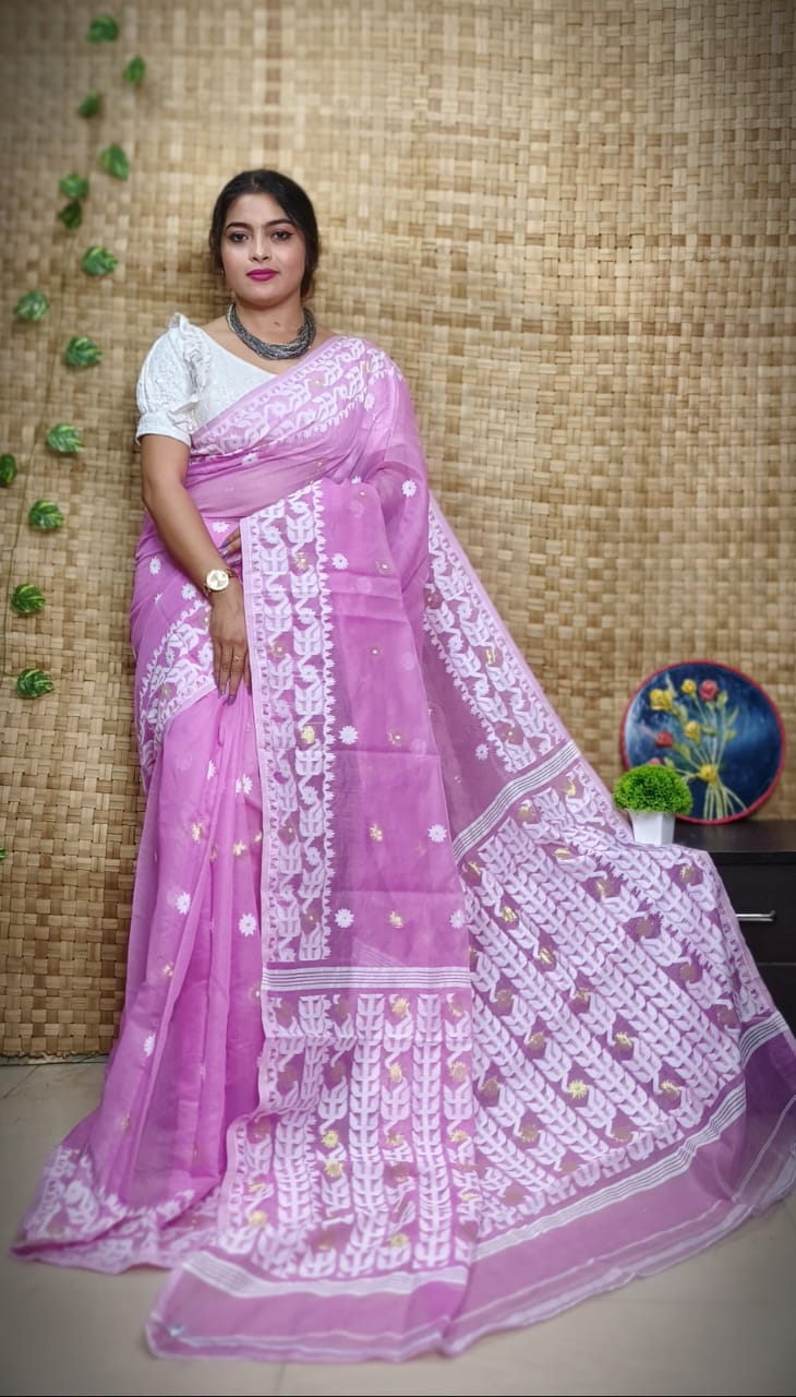 Exclusive Flower Stick All Over Soft Dhakai Jamdani Saree