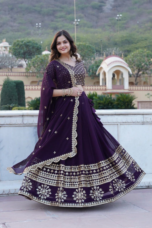 Sparkling Georgette Flared Lehenga with Sequins