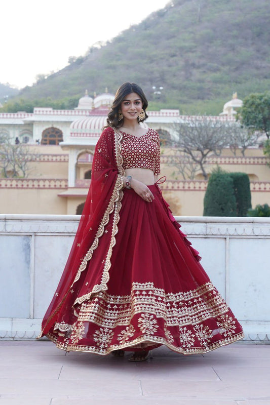 Sparkling Georgette Flared Lehenga with Sequins