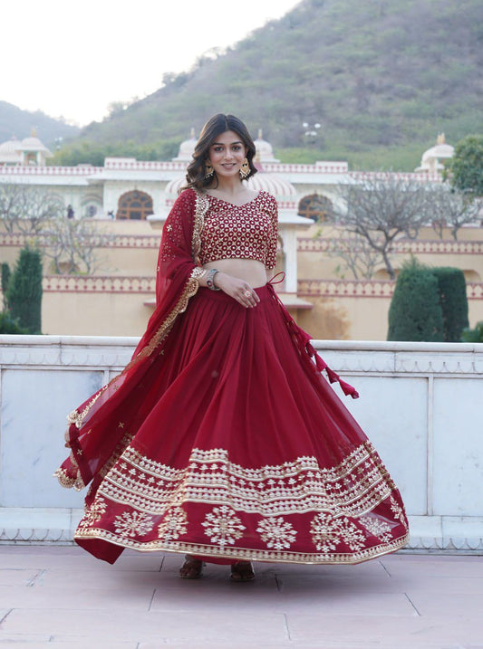Sparkling Georgette Flared Lehenga with Sequins