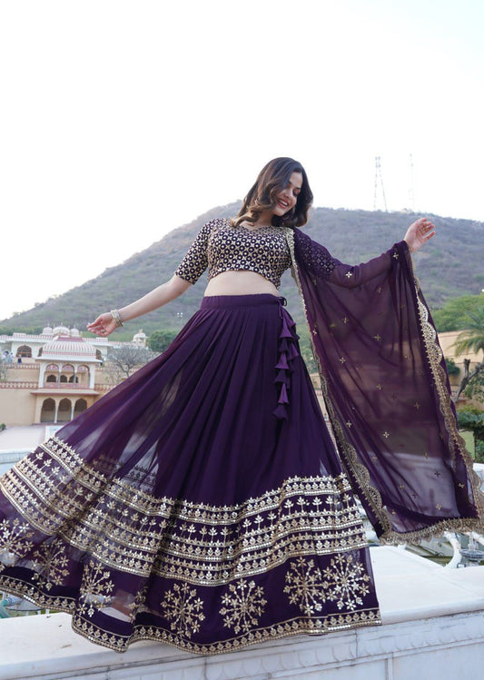 Sparkling Georgette Flared Lehenga with Sequins