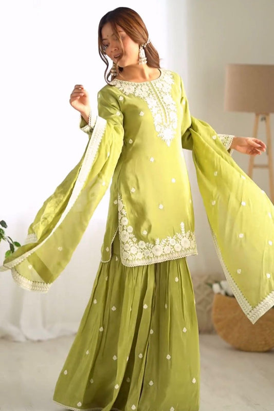 Designer Party Wear Top-Plazzo and Dupatta Set