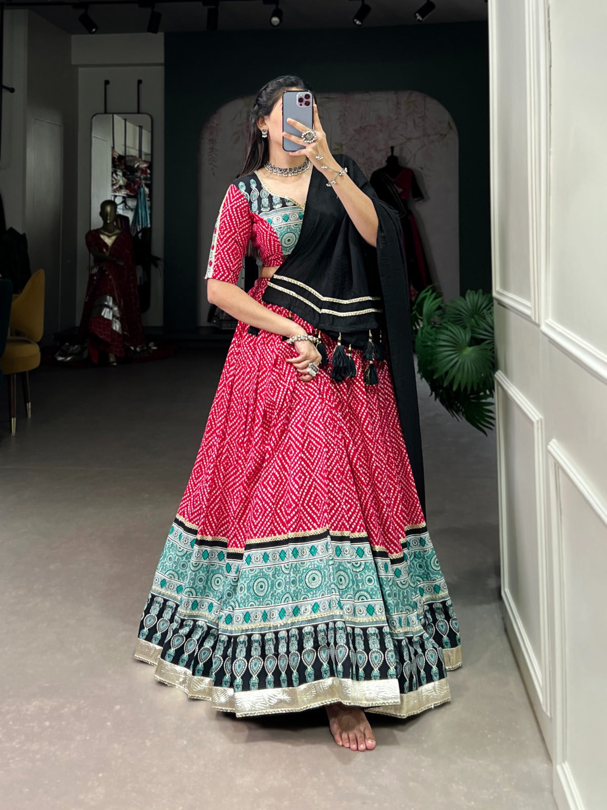 Navratri Splendor Bandhej & Ajrakh Lehenga Set