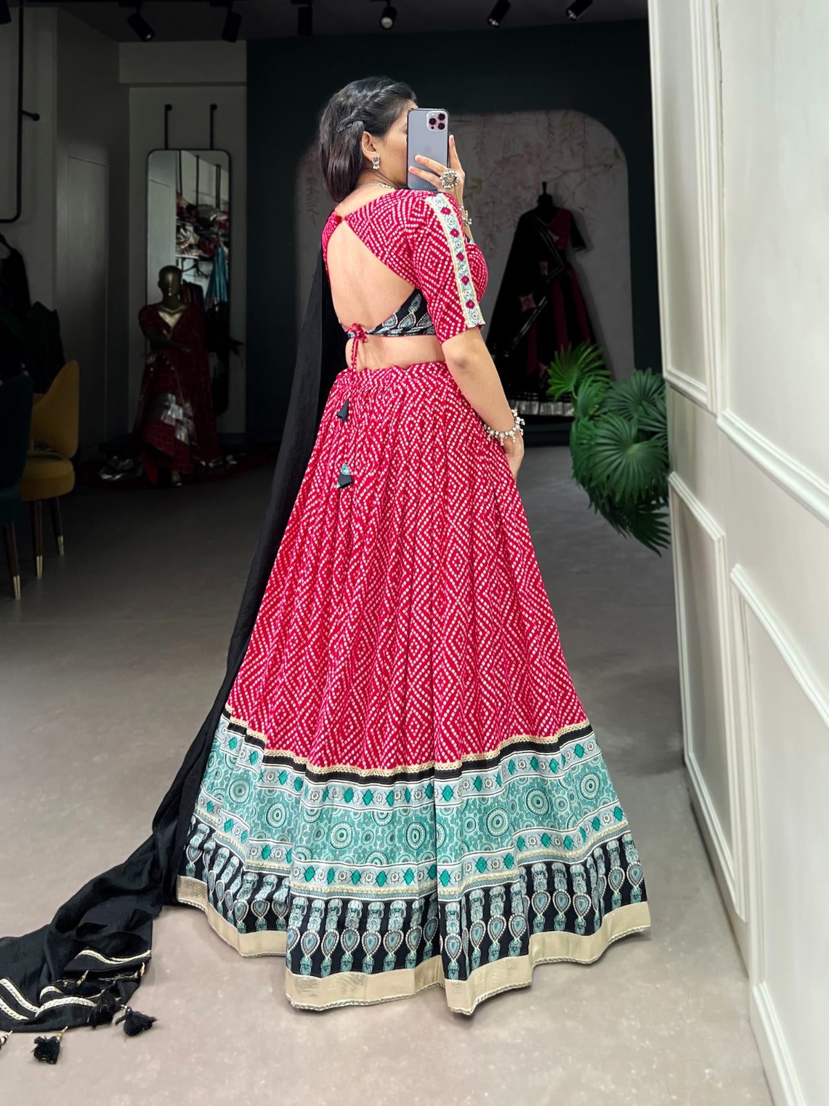 Navratri Splendor Bandhej & Ajrakh Lehenga Set