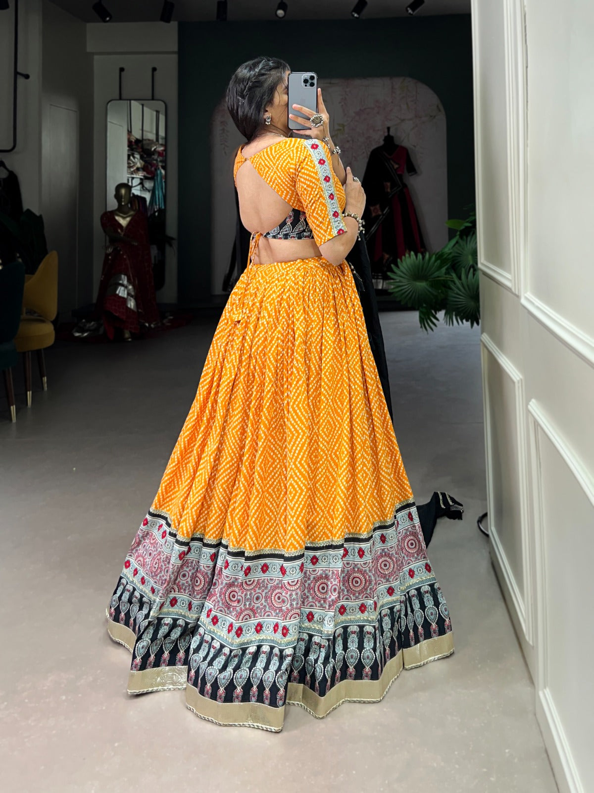 Navratri Splendor Bandhej & Ajrakh Lehenga Set