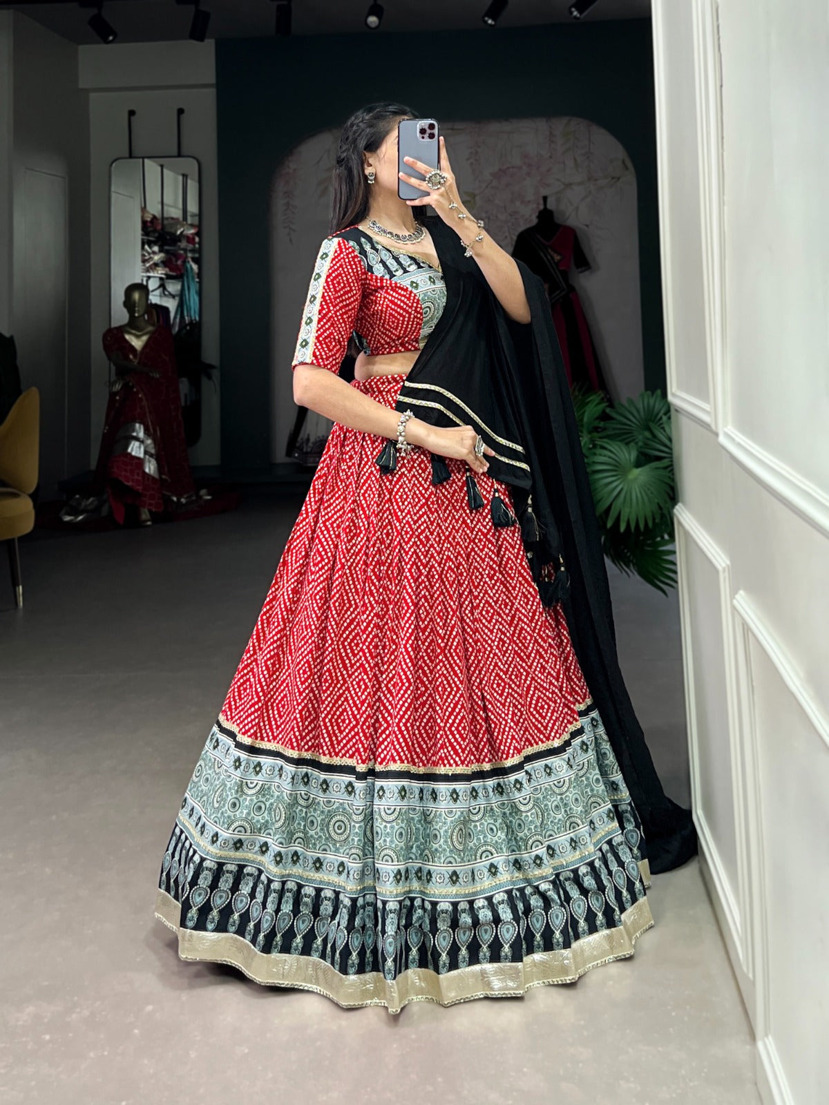 Navratri Splendor Bandhej & Ajrakh Lehenga Set