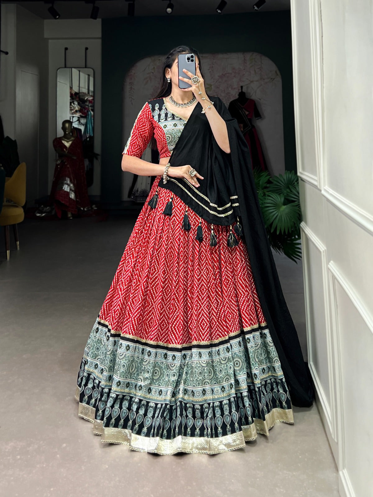 Navratri Splendor Bandhej & Ajrakh Lehenga Set