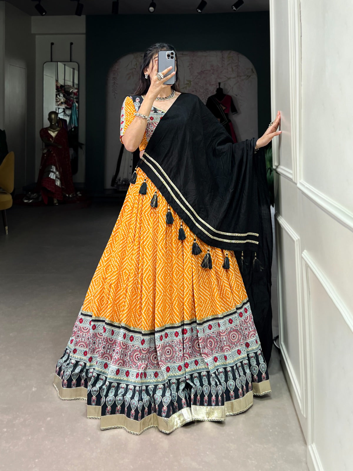 Navratri Splendor Bandhej & Ajrakh Lehenga Set