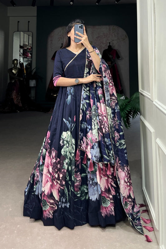 Regal Bloom Tussar Gown Set (Free Size)