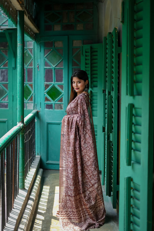 Batik Blossom Silk Saree