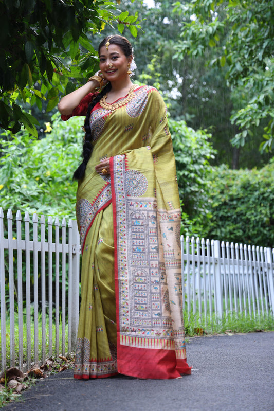 Heritage Artistry Madhubani Tussar Silk Saree