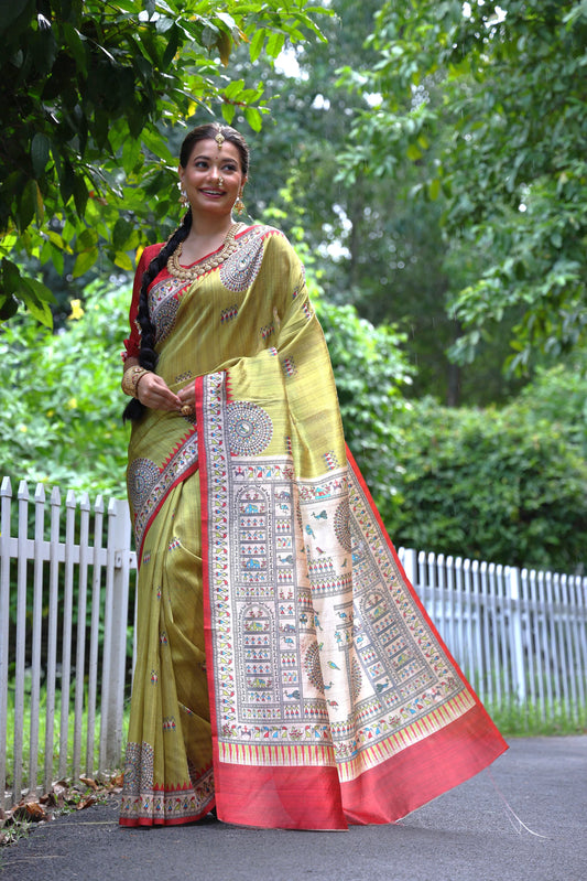 Heritage Artistry Madhubani Tussar Silk Saree