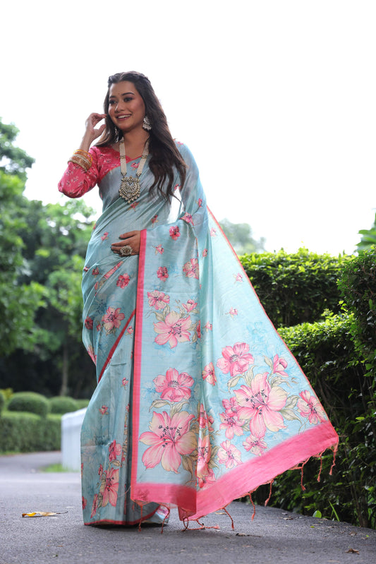 Floral Blossom Tussar Saree