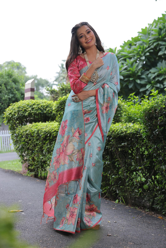 Floral Blossom Tussar Saree