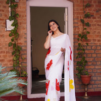 Floral Printed Chiffon Saree