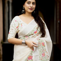 Embroidered Elegance Linen Saree
