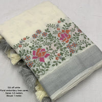 Embroidered Elegance Linen Saree